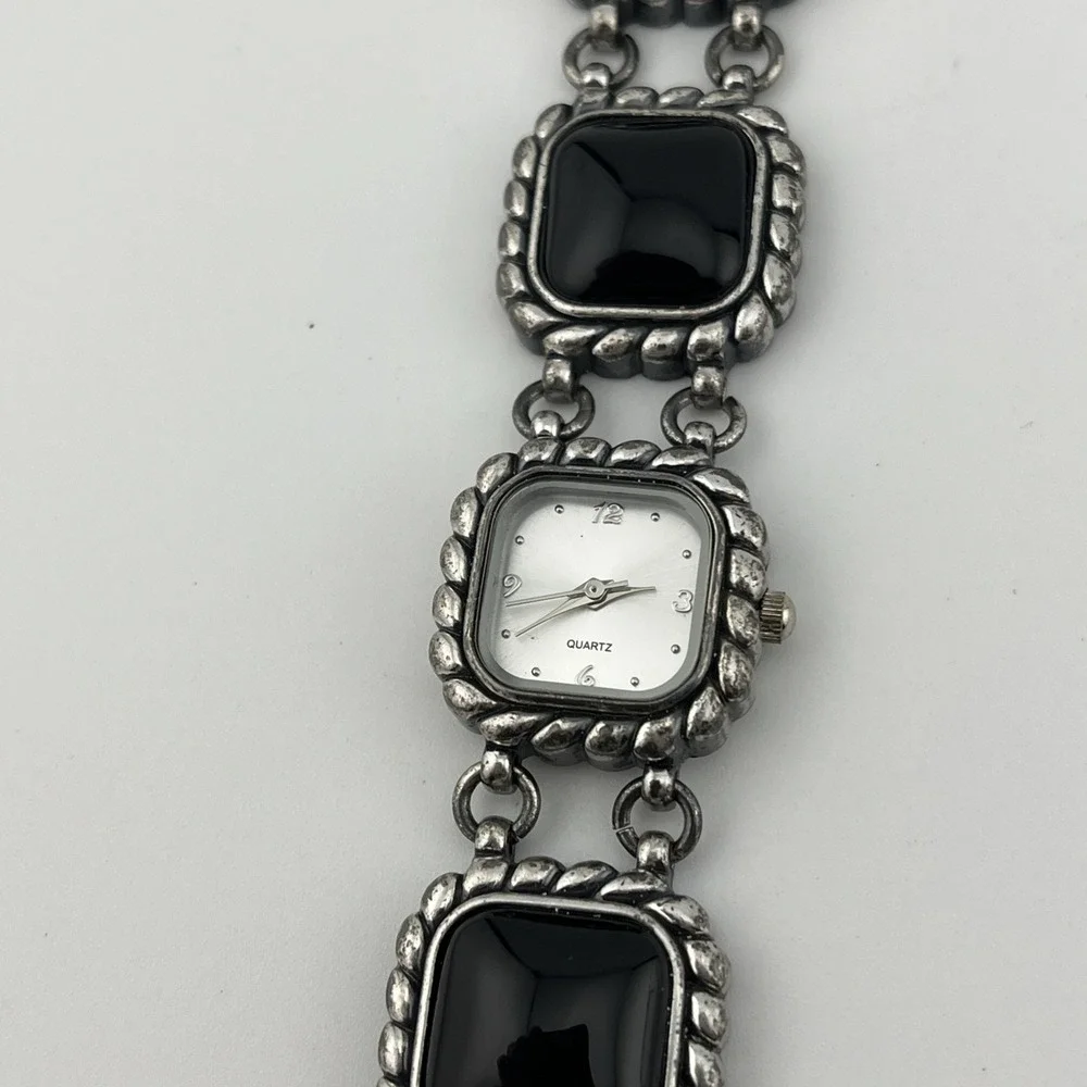Women's Black Enameled Band‎ Watch 23mm Silver Case 7.25